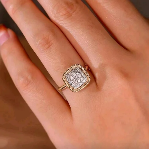 Huitan Gold and Silver Women's Ring with Cubic Zirconia Square Shape - Picture 2 of 11